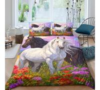 RIAVBAODG White and Black Caballos in The Sun Impresas En 3D,Caballos,Juego De Sábanas Y Fundas Nórdicas 3 Piezas,Microfibra Suave,Cremallera Oculta para Niños, Adolescentes,Adultos Rey（220x240cm）