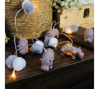 Riaxuebiy 1,65 m 10 luces LED hipopótamo pompones luz blanca cálida funciona con pilas con temporizador para fiestas y jardín, decoración infantil (gris hipopótamo+pompones)