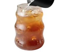 Ribbed Glass Cup - 530ml Iced Coffee Tumbler, Vintage Wavy Design, Drinking