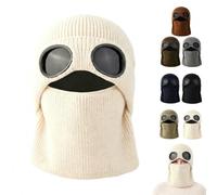 Ribbed Knit Balaclava Beanie with Goggle,Unisex Winter Outdoor Ski Hat | Ribbed Fleece-Lined Texture,Warm Windproof Ski Mask with Goggle-Style Eye Panels,for Cold Cycling Hiking Sport Wear