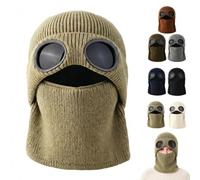 Ribbed Knit Balaclava Beanie with Goggle,Unisex Winter Outdoor Ski Hat | Ribbed Fleece-Lined Texture,Warm Windproof Ski Mask with Goggle-Style Eye Panels,for Cold Cycling Hiking Sport Wear
