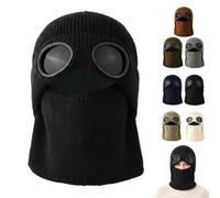 Ribbed Knit Balaclava Beanie with Goggle,Unisex Winter Outdoor Ski Hat | Ribbed Fleece-Lined Texture,Warm Windproof Ski Mask with Goggle-Style Eye Panels,for Cold Cycling Hiking Sport Wear