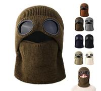 Ribbed Knit Balaclava Beanie with Goggle,Unisex Winter Outdoor Ski Hat | Ribbed Fleece-Lined Texture,Warm Windproof Ski Mask with Goggle-Style Eye Panels,for Cold Cycling Hiking Sport Wear