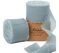 Ribbli Slate Blue Chiffon Ribbon 1-1/2 inch x 20 Yard Handmade Fringe Chiffon Silk Ribbon for Wedding Invitations, Bridal Bouquets Wrapping, Flower A