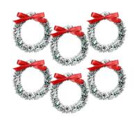 Ribbon Bow Wreaths with Red Berries, Artificial Christmas Wreath Ornament, Small Christmas Decorations for Home Kitchen Cabinet Door Mantel Wall Decor, 6 Pieces