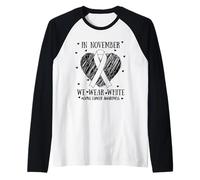 Ribbon Heart Lung Cancer Awareness In November We Wear White Camiseta Manga Raglan