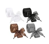 Ribbon Shoe Laces, Checkered Lace Decor, 4 Pair Soft Ribbon Shoelaces