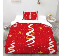 Ribbon Star Funda Nordica Algodon 2 Piezas 3D Impresa Holiday Decor Stars con Cremallera Y Funda De Almohada Single（135x200cm） Microfibra Ropa De Cama