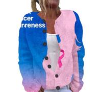 Ribbon Warmth: cárdigan de forro polar de manga larga para mujer para concienciación sobre el cáncer de mama, azul, XL