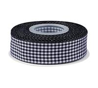 Ribbonitlux Cinta de Cuadro Vichy, 25mm x 22 Metros, Cinta de Cuadros con Borde Tejido, Estilo Buffalo para Manualidades, Ramo de Flores y Decoración del Hogar (Negro)