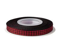 Ribbonitlux Cinta de Cuadro Vichy, 9mm x 22 Metros, Cinta de Cuadros con Borde Tejido, Estilo Buffalo para Manualidades, Ramo de Flores y Decoración del Hogar (Rojo Negro)