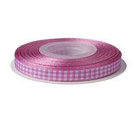 Ribbonitlux Cinta de Cuadro Vichy, 9mm x 22 Metros, Cinta de Cuadros con Borde Tejido, Estilo Buffalo para Manualidades, Ramo de Flores y Decoración del Hogar (Rosa)