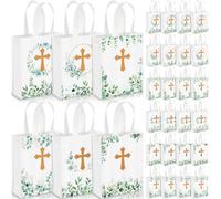 Ribbonlic 24 bolsas de recuerdos de fiesta religiosa para bautizo, primera comunión, bolsas de regalo de confirmación para bautizo, boda, ocasiones religiosas, confirmación de baby shower, 9.84 x 7.87