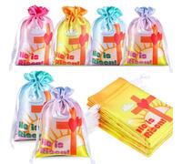 Ribbonlic 36 bolsas de regalo religiosas de Pascua con texto en inglés "He Is Risen", bolsas de satén con cordón de 4 x 6 pulgadas, bolsas de regalo de Pascua cristianas para iglesia, escuela