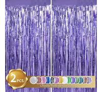 RIBBOOO 2 cortinas de oropel con flecos de aluminio morado claro, cortinas metálicas con purpurina, serpentinas de puerta para escenario, cumpleaños, boda, baby shower, decoración de fiesta de Navidad