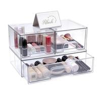 Ribech Juego de 3 Organizador con Cajones (1 grande + 2 pequeños) con Base Antideslizante - Almacenamiento Transparente para Encimera Baño, Tocador & Escritorio, Ahorra Espacio en Toda Superficie