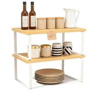 Ribech Organizador de Especias Extensible 2 en 1, Estante Ajustable para Cocina y Baño, Fabricado en Bambú y Metal,Beige Natural