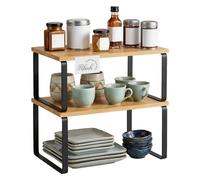 Ribech Organizador de Especias Extensible 2 en 1, Estante Ajustable para Cocina y Baño, Fabricado en Bambú y Metal,Beige Negro