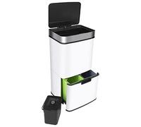 Ribelli Acero inoxidable - Sistemas de separación de basura con 3 + 1 compartimentos - Cubo de basura con sensor - 72 litros (2 x 12 + 1 x 48 L) - Cubo de basura de diseño de acero inoxidable - Blanco