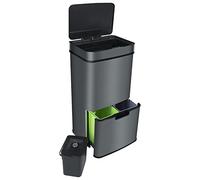Ribelli Acero inoxidable - Sistemas de separación de basura con 3 + 1 compartimentos - Cubo de basura con sensor - 72 litros (2 x 12 + 1 x 48 L) - Cubo de basura de acero inoxidable - Gris