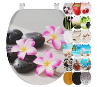 Ribelli Asiento de inodoro con dispositivo de descenso automático, tapa de inodoro en forma de O, en muchos diseños, fácil de montar, fácil de limpiar, aprox. 46 x 37 cm (motivo floral)