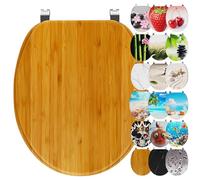 Ribelli Asiento de inodoro con dispositivo de descenso automático, tapa de inodoro en forma de O, en muchos diseños, fácil de montar, fácil de limpiar, aprox. 46 x 37 cm (motivo de bambú)