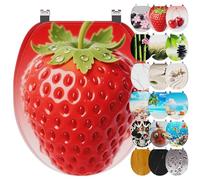 Ribelli Asiento de inodoro con dispositivo de descenso automático, tapa de inodoro en forma de O, en muchos diseños, fácil montaje, fácil de limpiar, aprox. 46 x 37 cm (fresa)