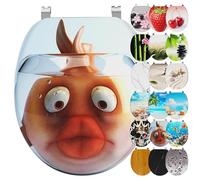 Ribelli Asiento de inodoro con dispositivo de descenso automático, tapa de inodoro en forma de O en muchos diseños, fácil de montar, fácil de limpiar, aprox. 46 x 37 cm (pez dorado)