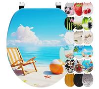 Ribelli Asiento de inodoro con dispositivo de descenso automático, tapa de inodoro en forma de O, en muchos diseños, fácil de montar, fácil de limpiar, aprox. 46 x 37 cm (tomar el sol)