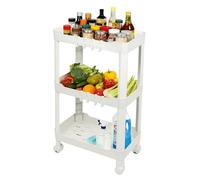 Ribelli Carrito de cocina de 3 niveles, estrecho, estante de cocina con ruedas, estante de nicho con 8 ganchos, carrito de plástico para baño, cocina, oficina, color blanco