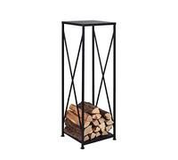 Ribelli Estante de leña para chimenea color negro de hierro con recubrimiento en polvo aprox. 34 x 34 x 111 cm - soporte de madera para guardar leña