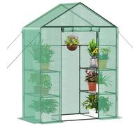 Ribelli Invernadero de plástico con Puerta Enrollable, 143 x 195 x 73 cm, 4 estantes, Resistente al Invierno, lámina de Polietileno para Plantas, Verduras, Flores, Verde