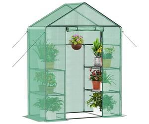 Ribelli Invernadero de plástico con Puerta Enrollable, 143 x 195 x 73 cm, 4 estantes, Resistente al Invierno, lámina de Polietileno para Plantas, Verduras, Flores, Verde