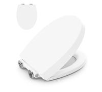 Ribelli Tapa de inodoro en forma de O, asiento de inodoro con dispositivo de descenso automático, fácil montaje, función de liberación rápida, antibacteriana, aprox. 45 x 37 cm, color blanco