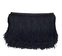 Ribete de Flecos de 30 cm x 10 m - Cinta Decorativa para Danza, Seda, Borla para Coser, Manualidades, Ropa, Lencería, Disfraces, Cortinas, Decoración - Negro
