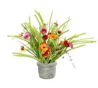 Ribete de flores en maceta, arbusto de hierba artificial con margaritas, flores artificiales, gerbera, hierba artificial, racimo de hierba, flores de hierba artificial, planta artificial, manojo de