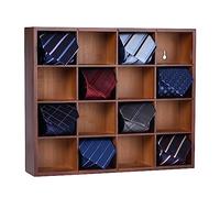 Ribgwo Organizador de corbatas montado en la pared, caja de corbata para hombres, organizador de caja de almacenamiento de corbatas con 16 compartimentos, estantes de exhibición de corbatas para