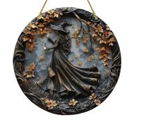 Ribili Witching Hour, Halloween Door Hanging Signs, Wooden Witch Wall Decor Round Sign for Front Door, Home, Party & Outdoor Decoration (B,20 * 20 cm)