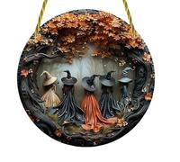 Ribili Witching Hour, Halloween Door Hanging Signs, Wooden Witch Wall Decor Round Sign for Front Door, Home, Party & Outdoor Decoration (A,20 * 20 cm)