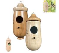 Ribili Wooden Hummingbird House, Fanyil Wooden Hummingbird House, Sherum Birdhouse, Wooden Hummingbird Feeder for Outside (Color A+C)