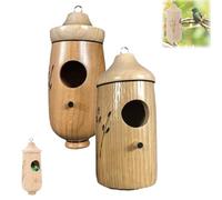 Ribili Wooden Hummingbird House, Fanyil Wooden Hummingbird House, Sherum Birdhouse, Wooden Hummingbird Feeder for Outside (Color A+B)