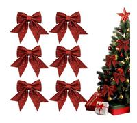 RIBSUQA 6 Pcs Lazos de Navidad Rojos, Arcos Navideños, Lazos Grandes para días Festivos, Cumpleaños, Bodas, Árbol Navidad Manualidades Adorno y Celebraciones Navideñas, 12x15cm