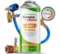 Ricaria Clima 3 en 1 - Gas refrigerante R134a de sustitución para Aire Acondicionado de Coche con sellador de Fugas y Aceite - Lote de 1 Botella de 235 g - Autocaravana - Manguera + Adaptador HP/LP