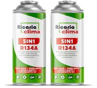 Ricaria Clima 5 en 1 - 2X refrigerante sustituto R134a de 235 g para Aire Acondicionado de Coche con Aceite, sellador de Fugas, trazador UV y deshidratante - Protege el compresor