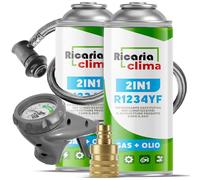 Ricaria Clima - Gas refrigerante sustituto R1234yf con Aceite, Manguera y Adaptador YF - Recarga para Aire Acondicionado de automóvil - 2 x 235 g - Eco