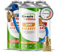 Ricaria Clima - Kit de Aire Acondicionado sustituto R1234yf - 1x 3en1 + 2X refrigerante 5en1 en Botellas con Aceite, sellador, colorante UV y deshidratante - con Manguera y Adaptador YF