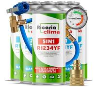 Ricaria Clima - Kit de Recarga de Aire Acondicionado R1234yf - Fluido refrigerante 5 en 1 XL con Aceite, sellador, colorante UV y deshidratante + 4 x Gas de Recambio R1234yf con Aceite de 235 g