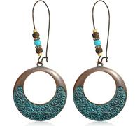 Ricarmo Pendientes colgantes bohemios vintage geométricos de cobre huecos, ovalados, ligeros, estilo nacional, retro, aleación circular, para mujer, 2.44inch, Metal, Sin piedra preciosa