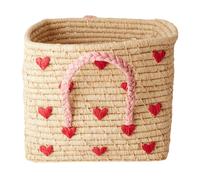 RICE Cesta con asas Rice rafia 30x30 cm Red hearts