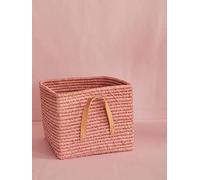 Rice - Cesta pequeña cuadrada de rafia con asas de piel, color rosa